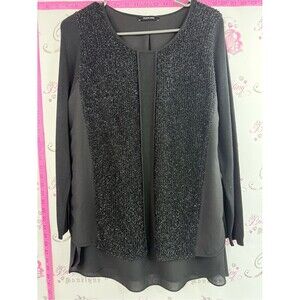 Alison Sheri shirt shiny sparkly tweed  Black Textured Front Long Sleeve Top
